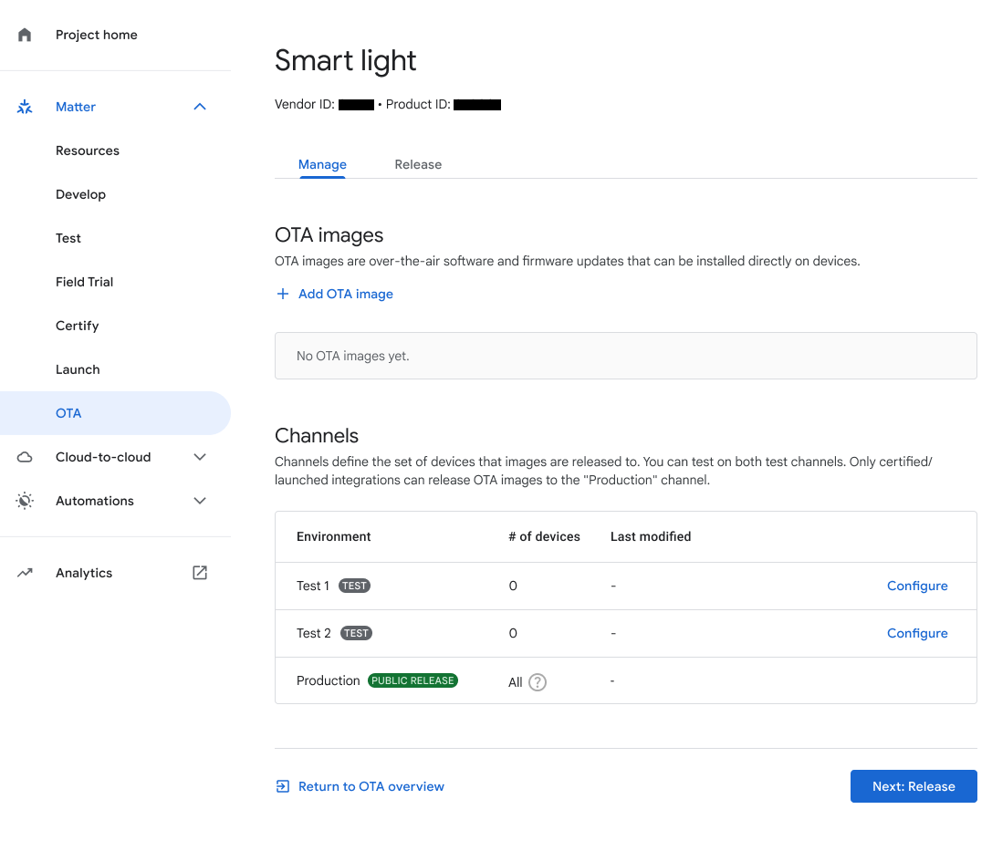 Navigating to the manage tab on the console.